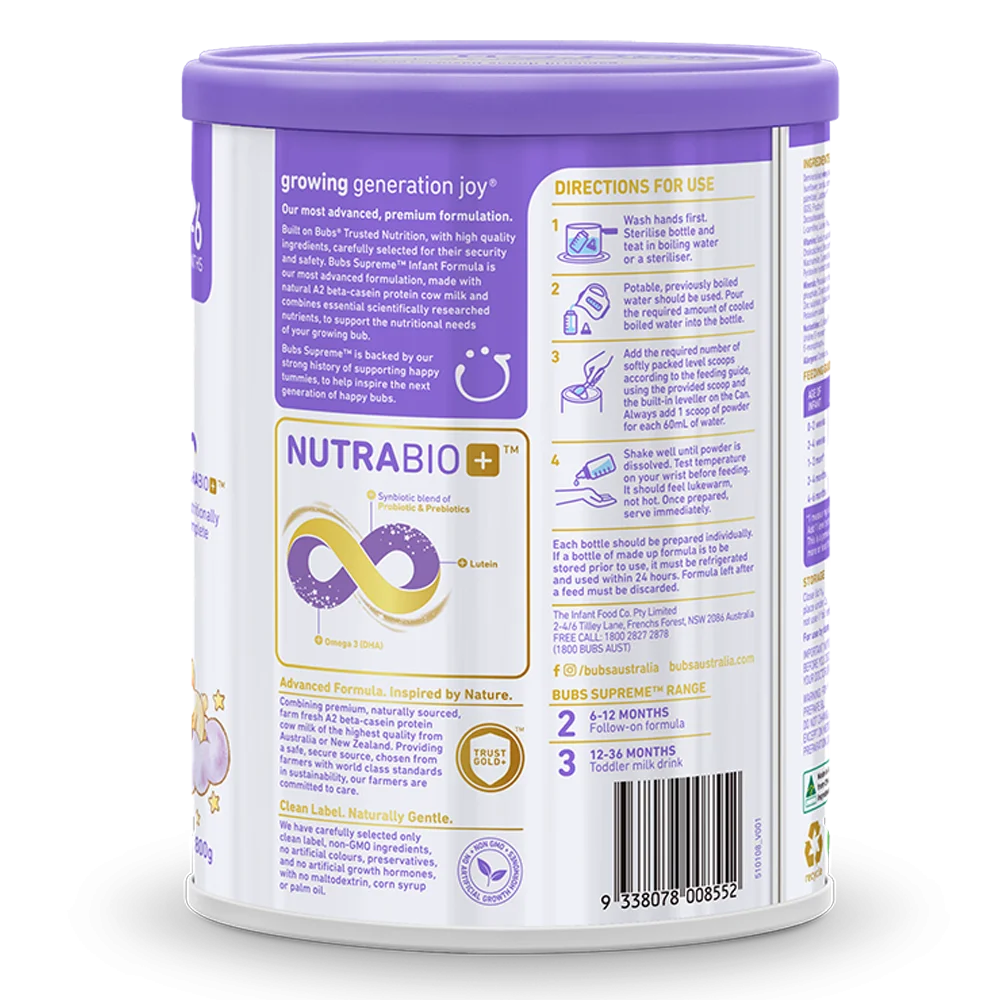 Sữa Bubs Supreme số 1 800g (0-6 tháng)