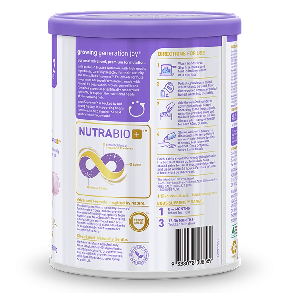 Sữa Bubs Supreme số 2 800g (6-12 tháng)