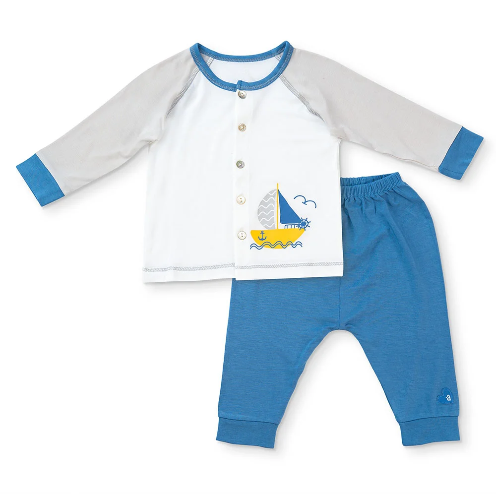 Bộ sơ sinh tính năng dài, vải modal BST Thiên Nga Animo BMC822078 (0-12M,Xanh)