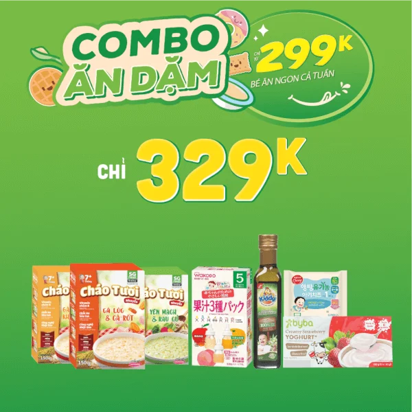 Combo Ăn dặm 6-7 tháng tuổi (3) tặng Sữa chua Byba ( cốc) vị dâu / lê táo