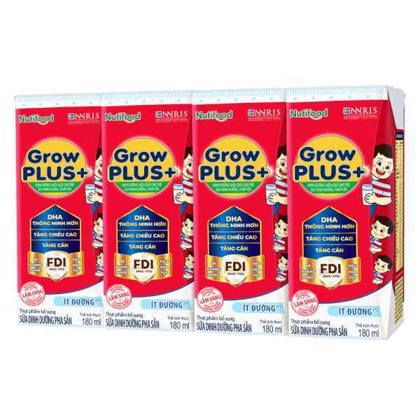 Sữa GrowPLUS+ ít đường 180ml (lốc 4 hộp)