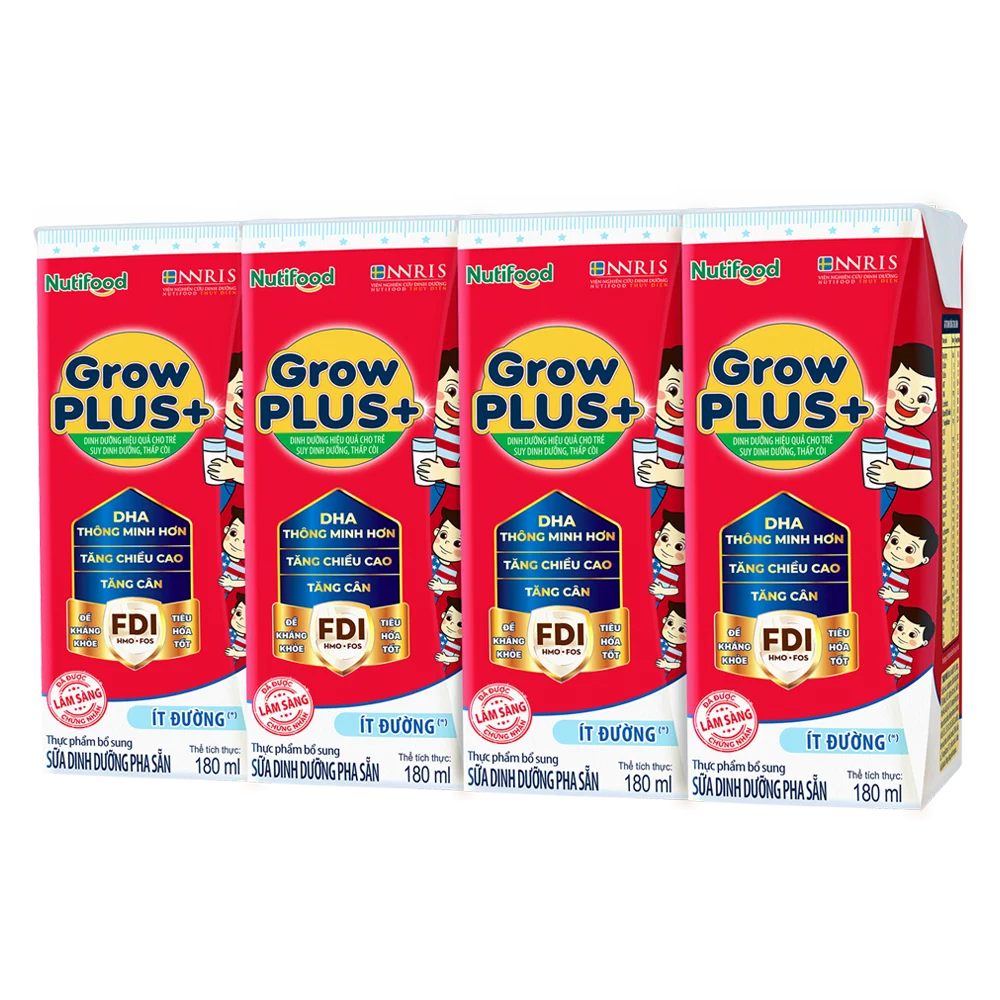 Thùng SPDDPS GrowPLUS 180ml Ít đường (lốc 4 hộp) - 12 lốc