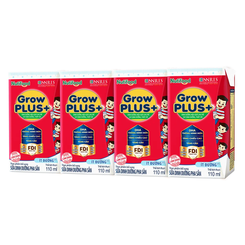 Thùng SPDDPS GrowPLUS 110ml Ít đường (lốc 4 hộp) - 12 lốc