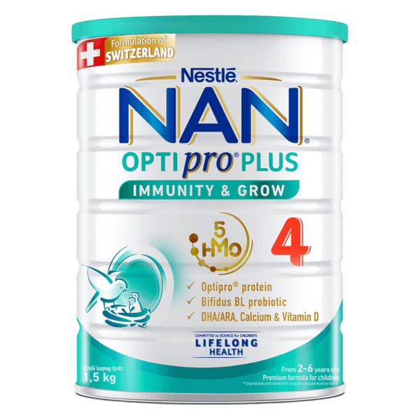 Sữa Nan Optipro PLUS 4 1.5kg, với 5HMO, Công thức từ Thụy Sĩ (2-6 tuổi)