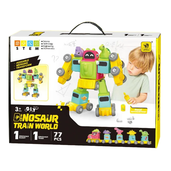 Bộ lắp ráp cao cấp 2in1 robot và đoàn tàu khủng long RFD501520 (Vàng)