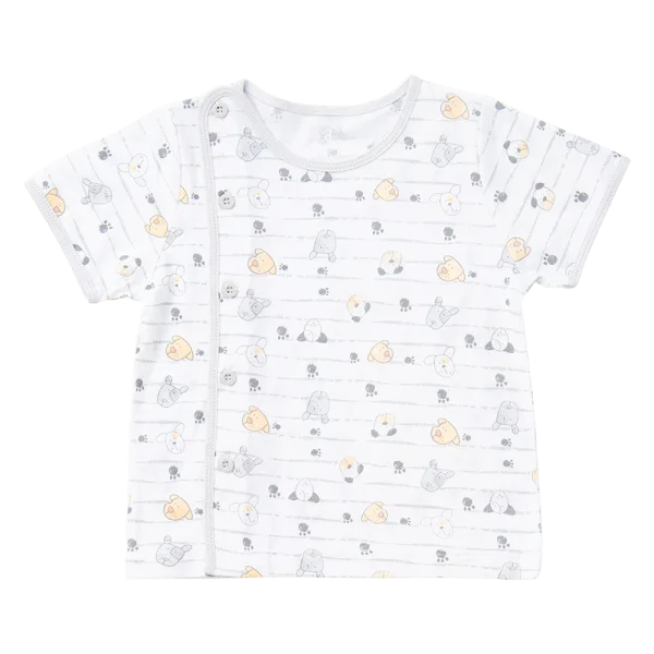 Cặp áo sơ sinh cài chéo tay ngắn Animo KV123018 (NB-12M,Trắng họa tiết_Xám)