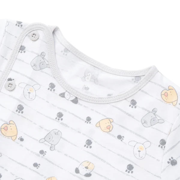 Cặp áo sơ sinh cài chéo tay ngắn Animo KV123018 (NB-12M,Trắng họa tiết_Xám)