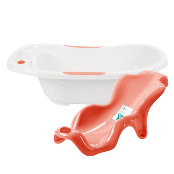 Combo 1 Thau tắm trẻ em Notoro (INC, màu cam hồng) và 1 Tựa đỡ tắm em bé Notoro (INC, cam hồng)