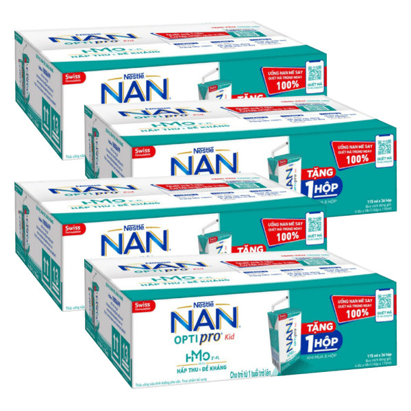 Combo 4 thùng Sữa dinh dưỡng pha sẵn Nestlé NAN OPTIPRO Kid 115ml (Mua 8 tặng 1)