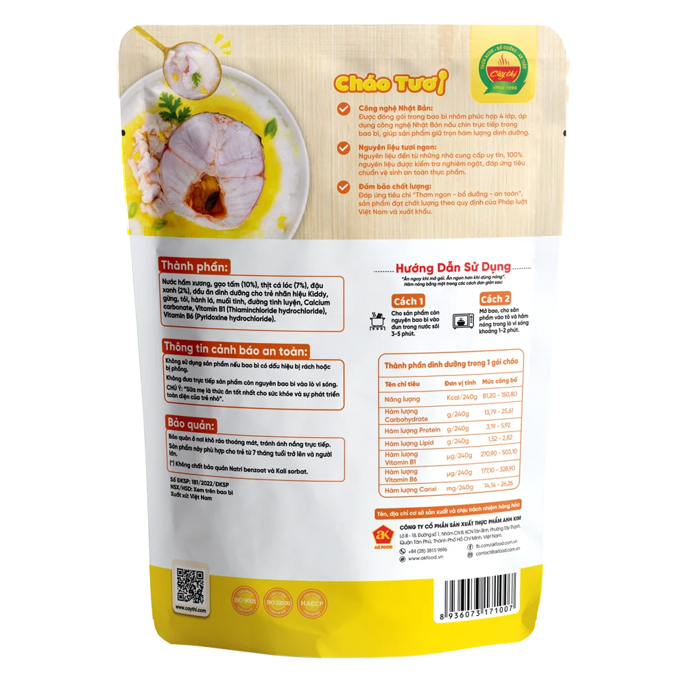 Cháo tươi cá lóc đậu xanh