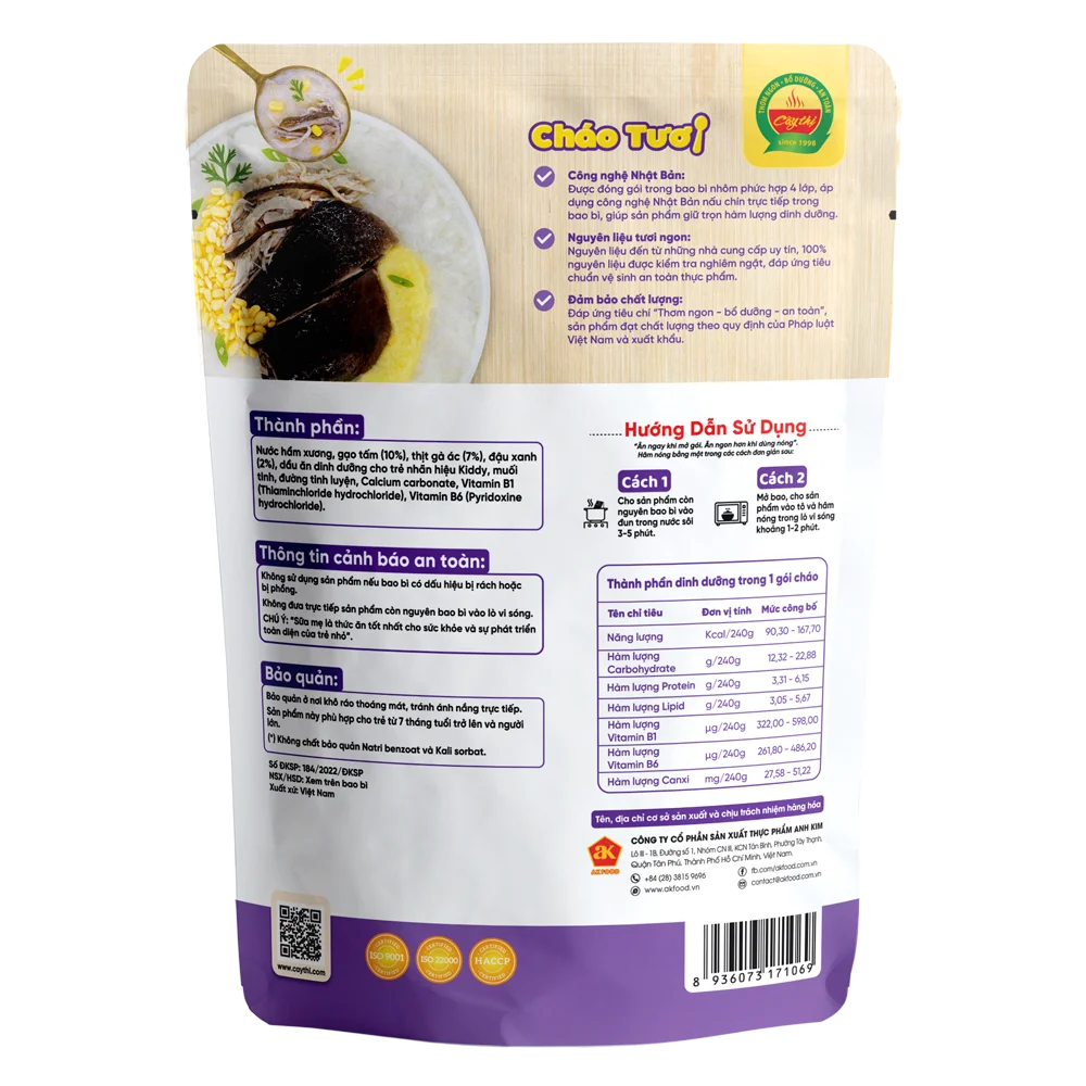 Cháo tươi gà ác đậu xanh