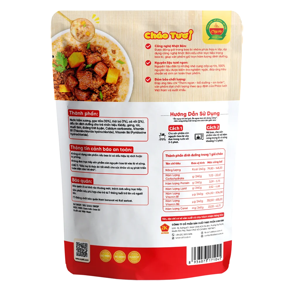 Cháo tươi thịt bò cà rốt