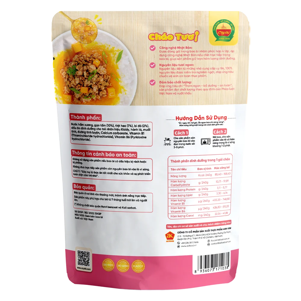 Cháo tươi thịt heo bí đỏ