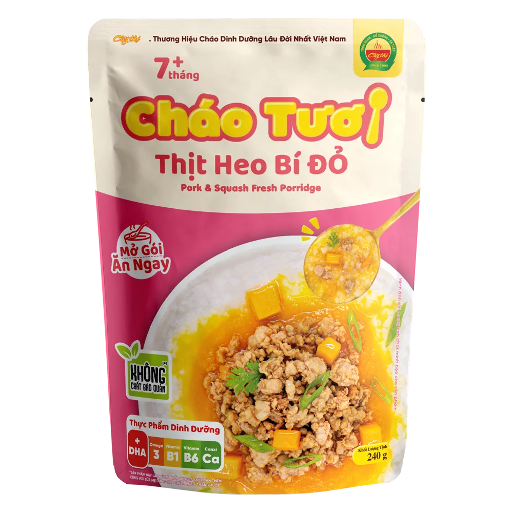 Cháo tươi thịt heo bí đỏ