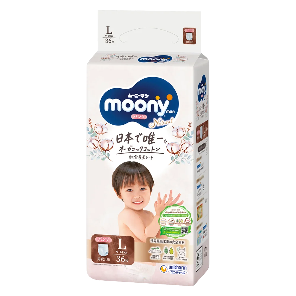 Combo 4 gói Bỉm tã quần Moony Natural size L 36 miếng (9-14kg)