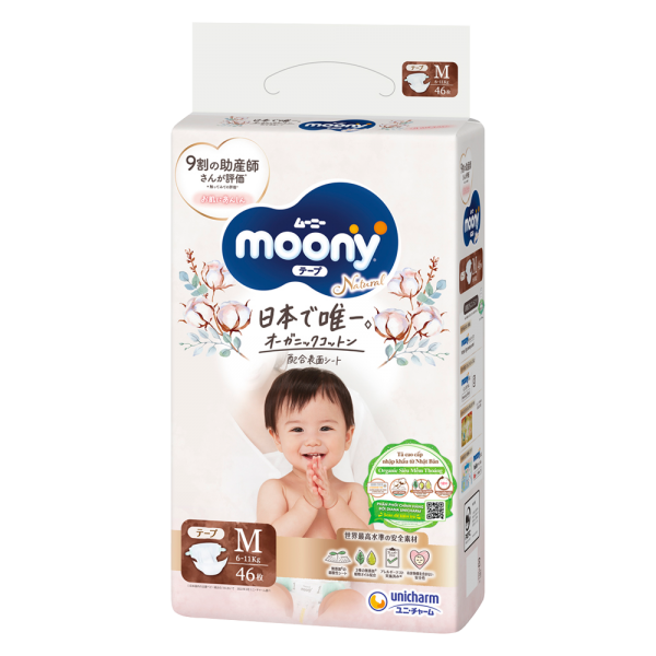 Combo 3 gói Bỉm tã dán Moony Natural size M 46 miếng (6-11kg)