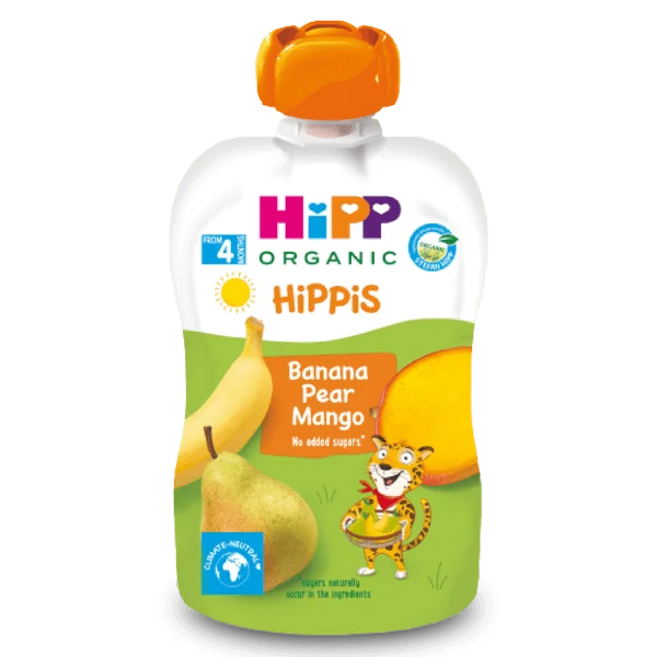 Dinh dưỡng 100% trái cây nghiền hữu cơ HiPPiS Organic (Chuối, Lê, Xoài)