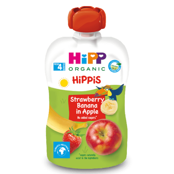 Dinh dưỡng 100% trái cây nghiền hữu cơ HiPPiS Organic (Dâu tây, Chuối, Táo)