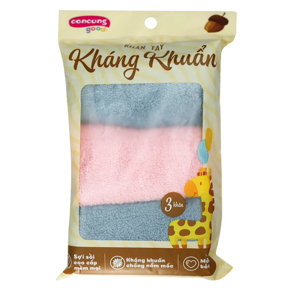 Combo 3 khăn sợi sồi kháng khuẩn ConCung Good HM2W 25x25 cm