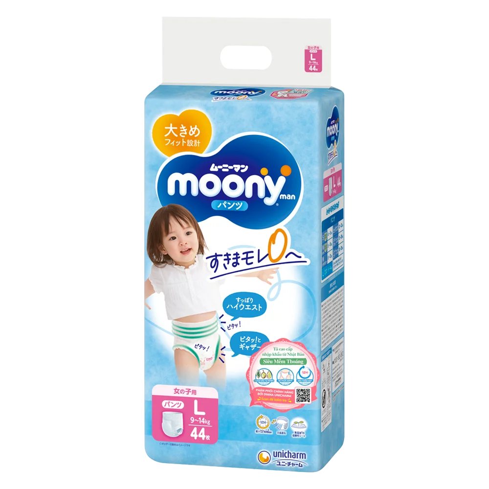 Bỉm tã quần Moony bé gái size L 44 miếng (9-14kg) (giao bao bì ngẫu nhiên)