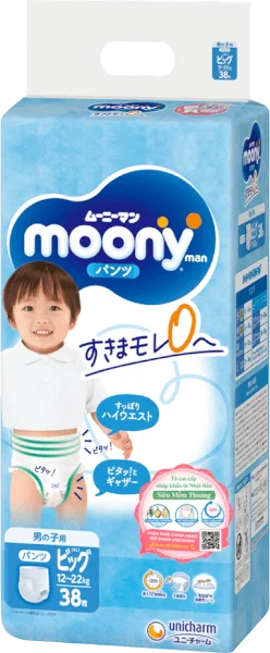 Bỉm tã quần Moony bé trai size XL 38 miếng (12-22kg) (giao bao bì ngẫu nhiên)