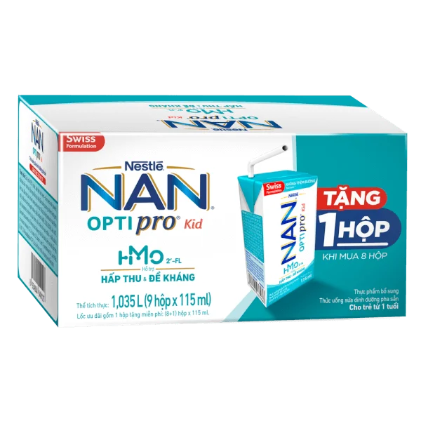 Thùng sữa dinh dưỡng pha sẵn Nestlé NAN OPTIPRO Kid 115ml (Mua 8 tặng 1)