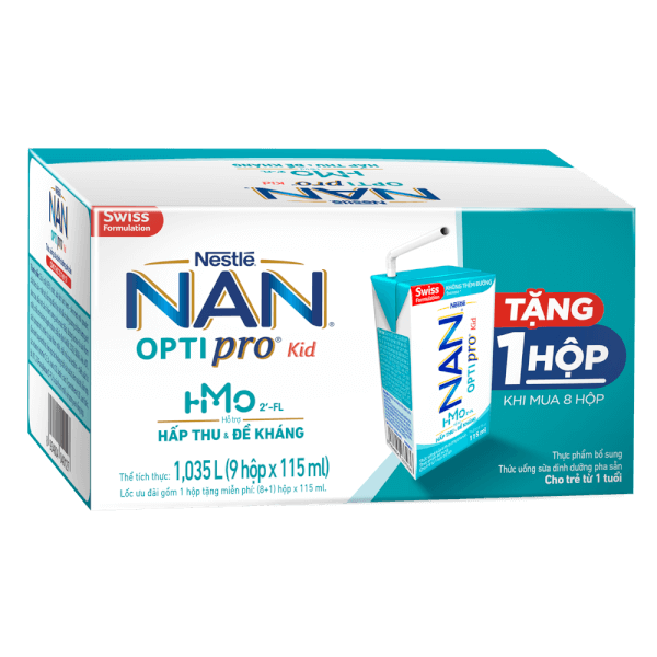 Combo 5 thùng sữa dinh dưỡng pha sẵn Nestlé NAN OPTIPRO Kid 115ml (Mua 8 tặng 1)