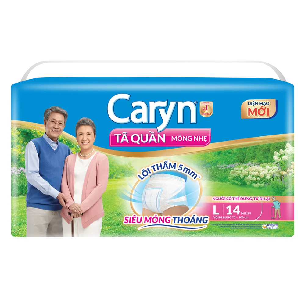 Tã quần năng hoạt Caryn loại mỏng nhẹ  size L (bụng 75-100 cm) - 14 miếng (giao bao bì ngẫu nhiên)
