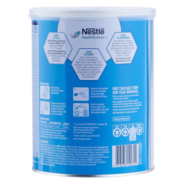 Thực phẩm dinh dưỡng y học Nestle Kid Essentials Nutritionally Complete 800g (1-10 tuổi)