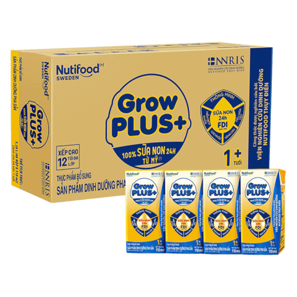 Thùng Sữa Nutifood GrowPLUS+ Sữa Non 110ml (lốc 4 hộp) - 12 lốc