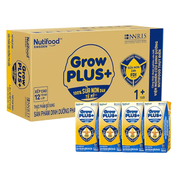 Thùng Sữa Nutifood GrowPLUS+ Sữa Non 110ml (lốc 4 hộp) - 12 lốc