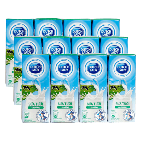 Combo 3 Sữa tươi tiệt trùng có đường Dutch Lady 180ml - Lốc 4 hộp