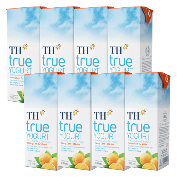 Combo 2 Sữa chua uống tiệt trùng hương cam TH true Yogurt 180ml (lốc 4 hộp)