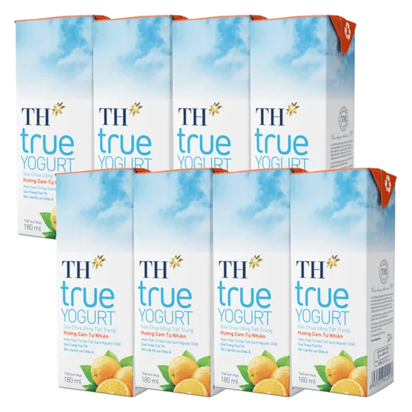 Combo 2 Sữa chua uống tiệt trùng hương cam TH true Yogurt 180ml (lốc 4 hộp)