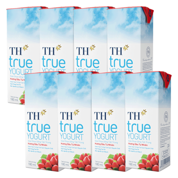 Combo 2 Sữa chua uống tiệt trùng hương dâu TH true Yogurt 180ml (lốc 4 hộp)