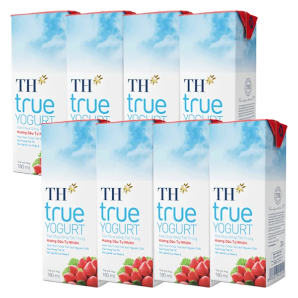 Combo 2 Sữa chua uống tiệt trùng hương dâu TH true Yogurt 180ml (lốc 4 hộp)