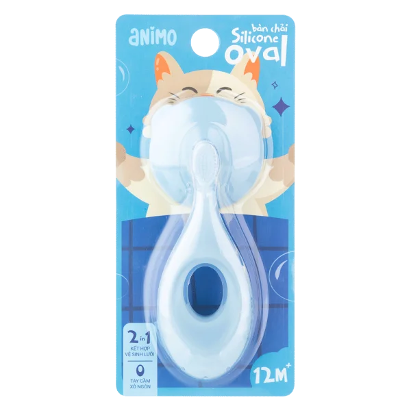 Bàn chải silicone tay cầm oval Animo (12M+, Xanh, GHtr2201)