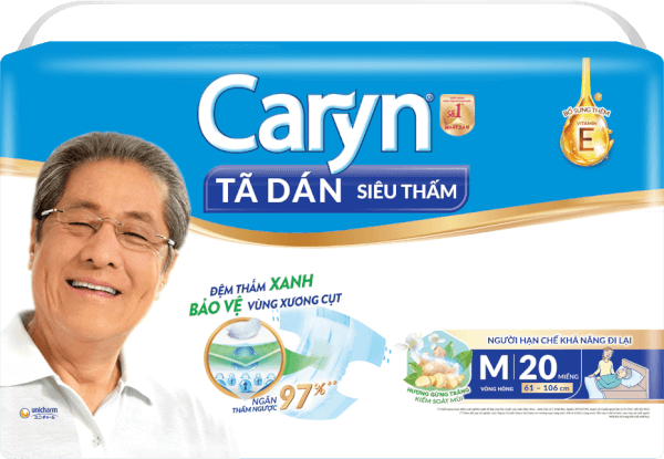 Tã dán giấy Caryn Siêu Thấm size M (hông 61 -106cm) - 20 miếng (giao bao bì ngẫu nhiên)