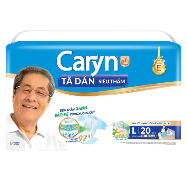 Tã dán giấy Caryn Siêu Thấm size L (hông 68 -122cm) - 20 miếng (giao bao bì ngẫu nhiên)