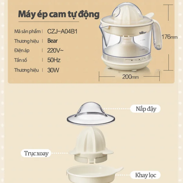 Máy vắt cam tự động Bear (Kem, CZJ-A04B1)