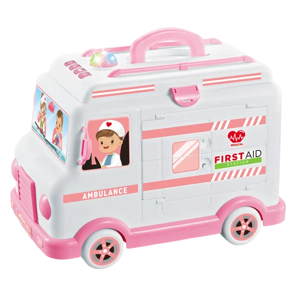 Xe cấp cứu cao cấp có nhạc đèn kèm dụng cụ bác sĩ CY514019 (Hồng)