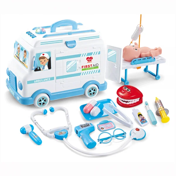 Xe cấp cứu cao cấp có nhạc đèn kèm dụng cụ bác sĩ CY514019 (Xanh)