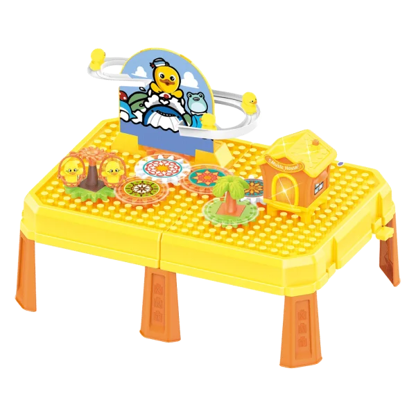 Vali xếp hình vịt chơi cầu trượt và bánh răng chuyển động kèm ngôi nhà có nhạc đèn 2in1 CY529325