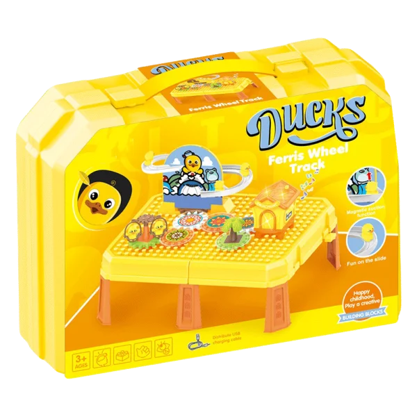 Vali xếp hình vịt chơi cầu trượt và bánh răng chuyển động kèm ngôi nhà có nhạc đèn 2in1 CY529325