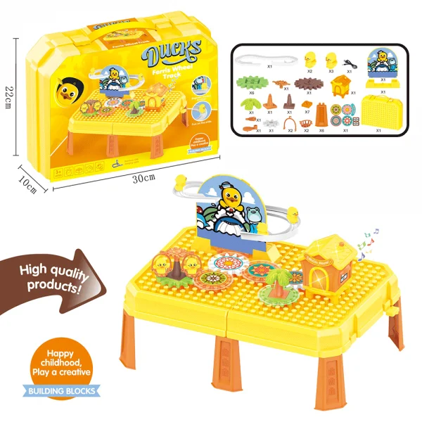Vali xếp hình vịt chơi cầu trượt và bánh răng chuyển động kèm ngôi nhà có nhạc đèn 2in1 CY529325