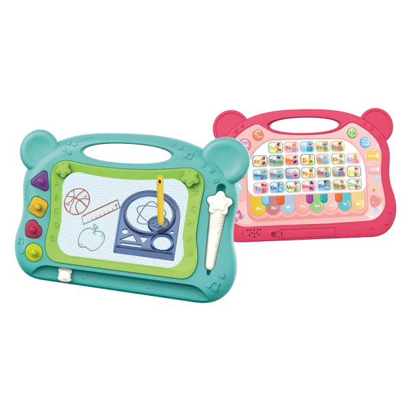 Bảng vẽ đa năng có nút bấm học chữ kèm bút và khuôn ấn cho bé CY464570 (Xanh)