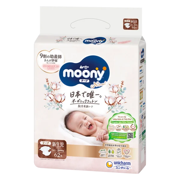 Tã dán Moony Natural (NB, 62 miếng)