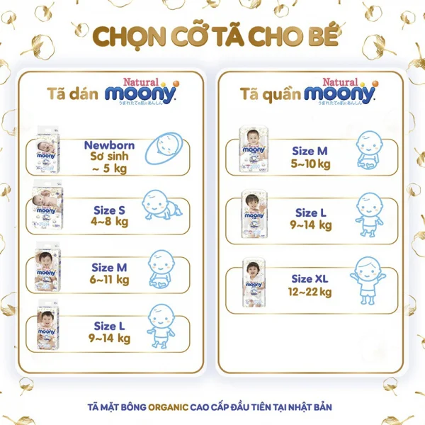 Tã dán Moony Natural (NB, 62 miếng)