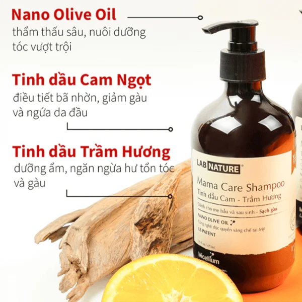 Dầu gội sạch gàu dành cho mẹ bầu và sau sinh Mama Care - Tinh dầu cam và trầm hương 250ml