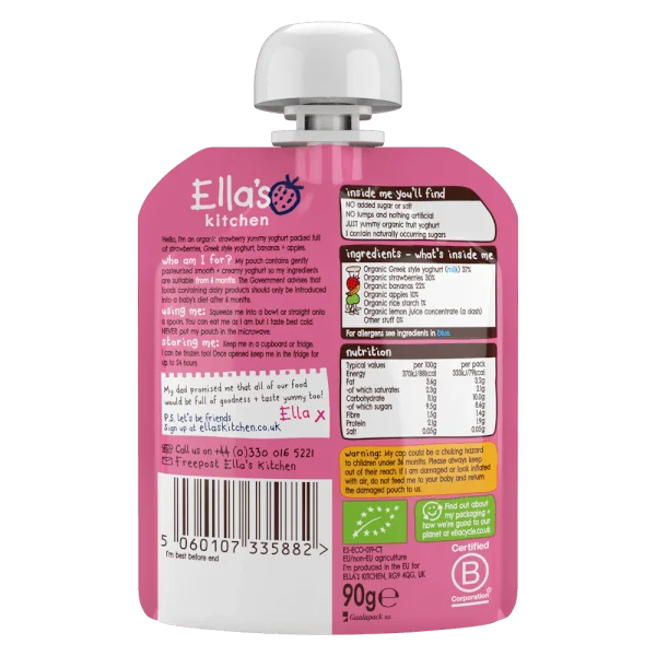 Dinh dưỡng dâu tây nghiền hữu cơ, sữa chua Ella